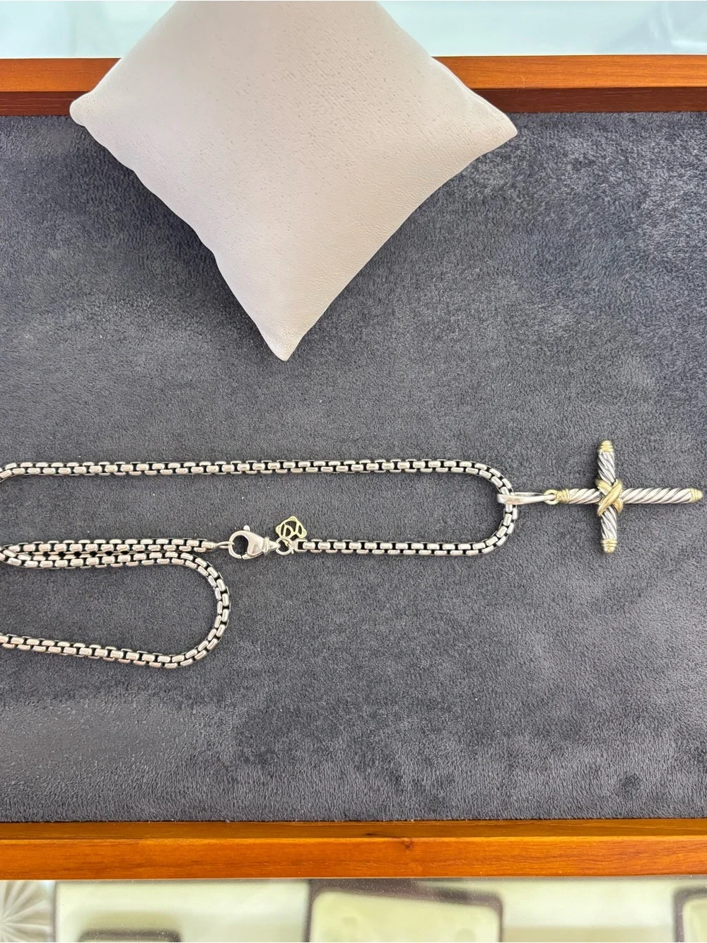 David Yurman 925 & 14k Gold Unisex Cable Cross Pendant Necklace 18